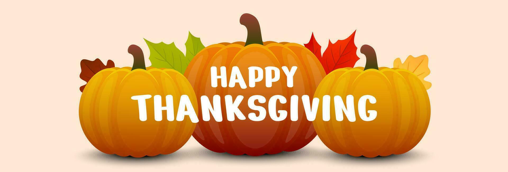 gelukkig dankzegging dag spandoek. vakantie achtergrond ontwerp met herfst bladeren en pompoen. vector illustratie