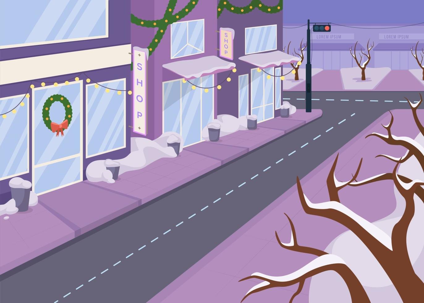 winter stad straat egale kleur vectorillustratie vector