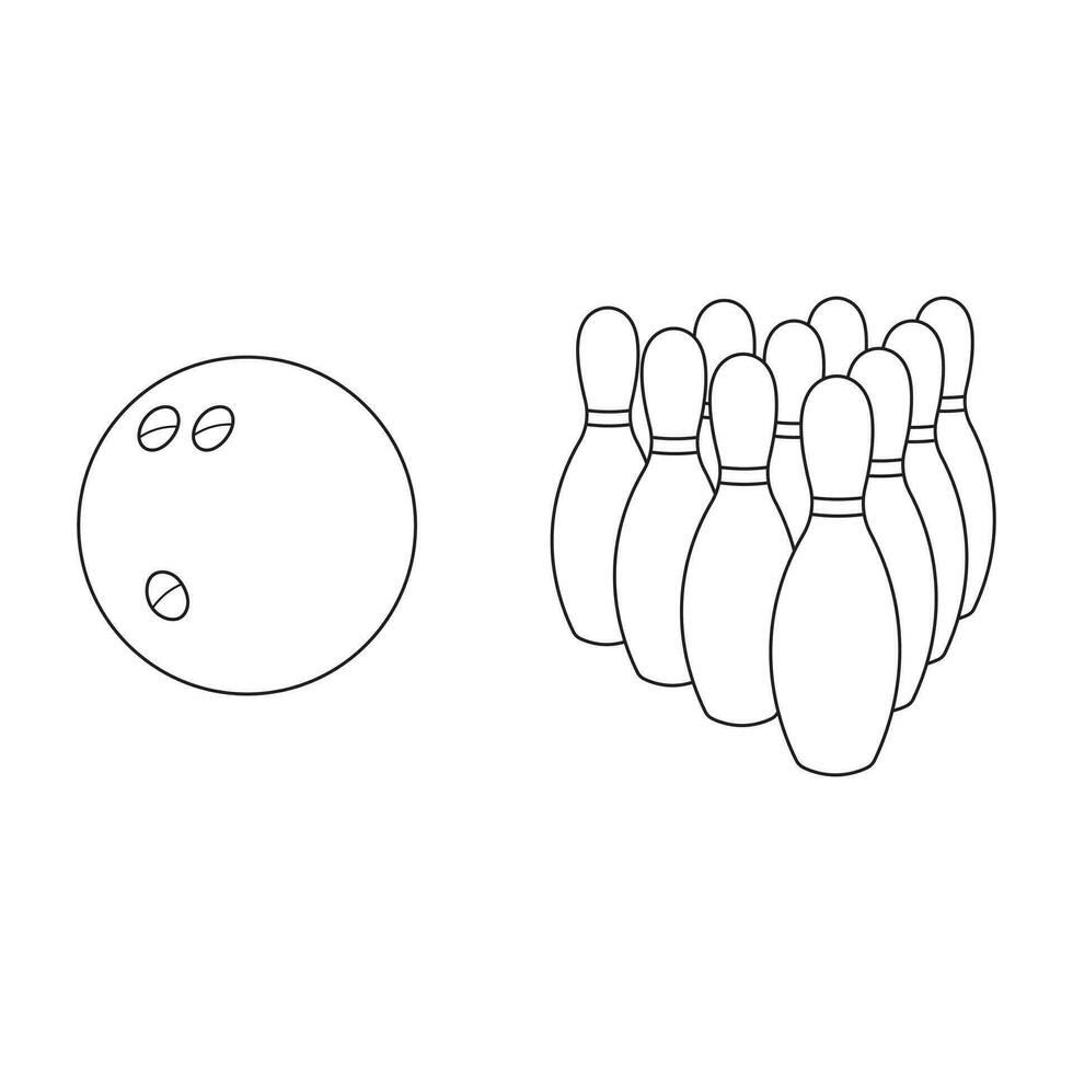hand- getrokken tekenfilm vector illustratie bowling bal en bowling pin sport icoon geïsoleerd Aan wit achtergrond