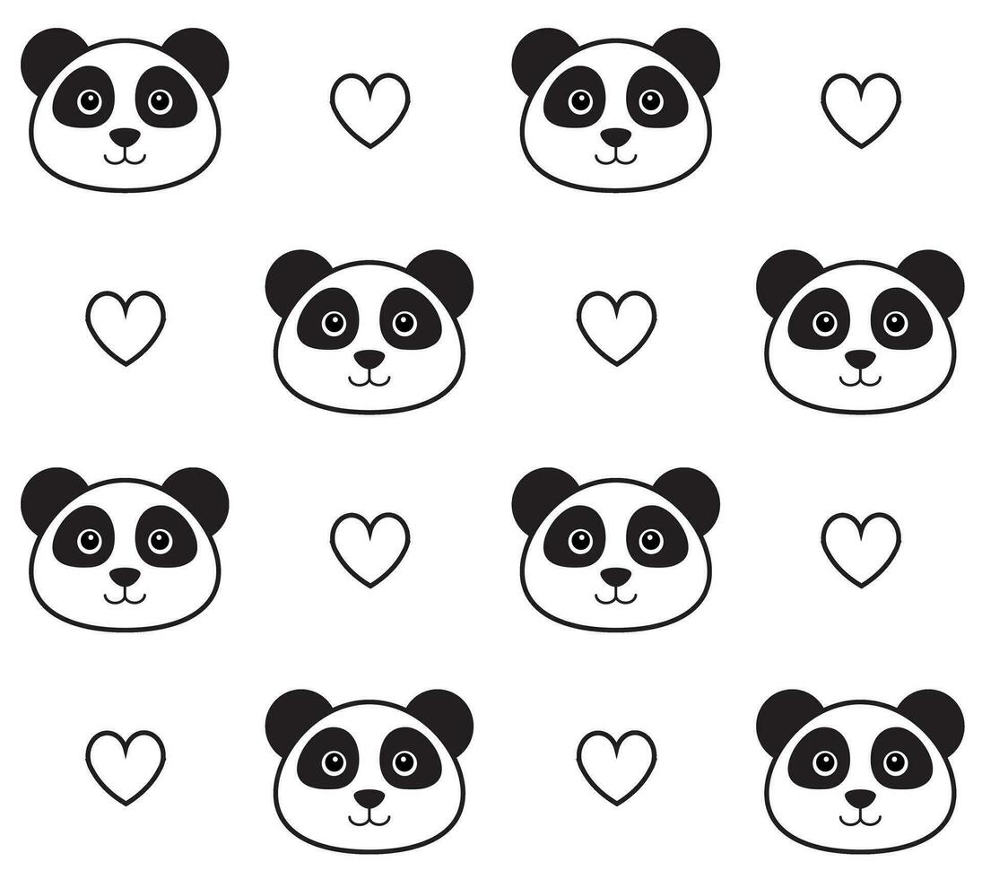 vector naadloos patroon van panda gezicht en hart