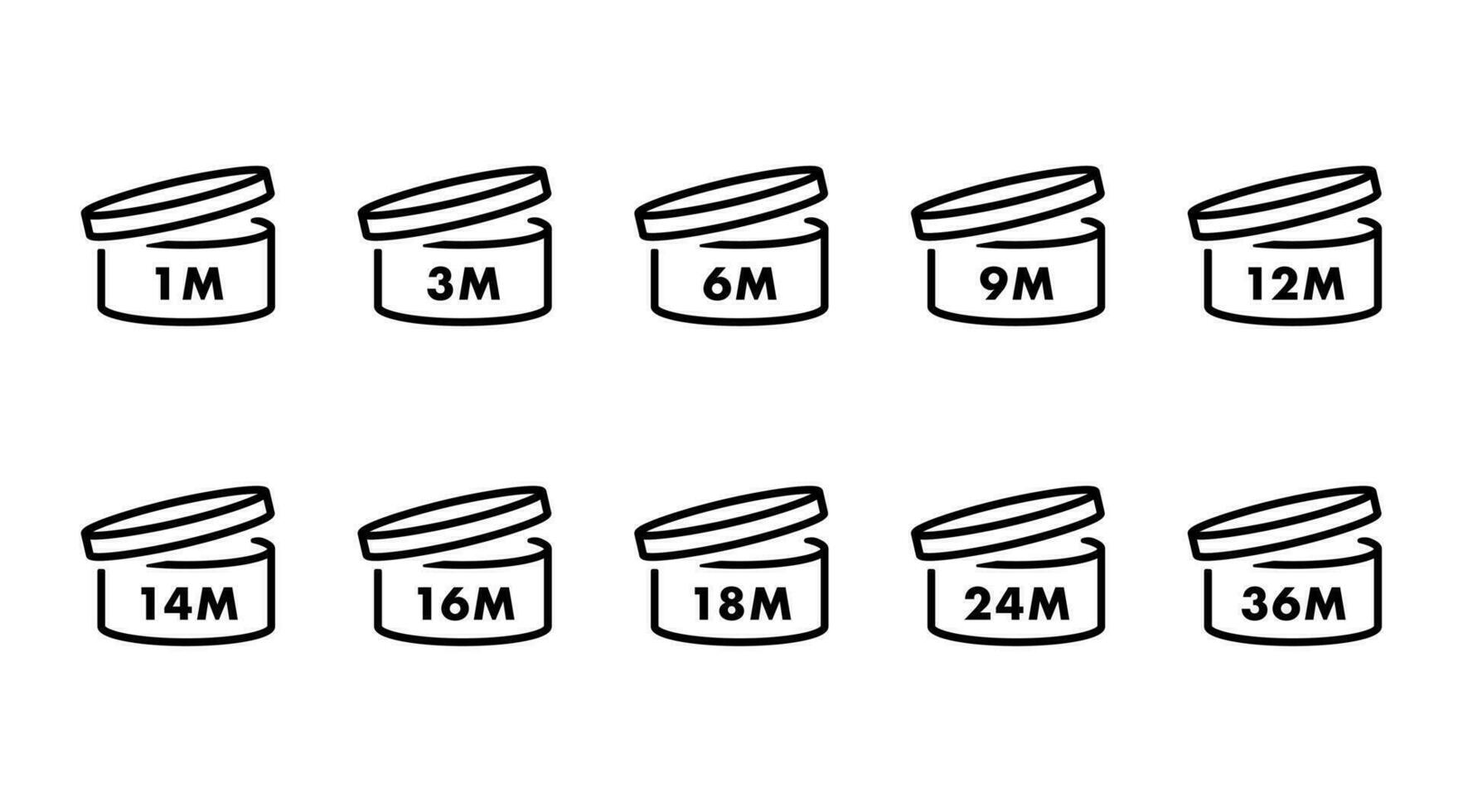 pao schoonheidsmiddelen lijn pictogrammen. periode na opening symbool. vector illustratie.