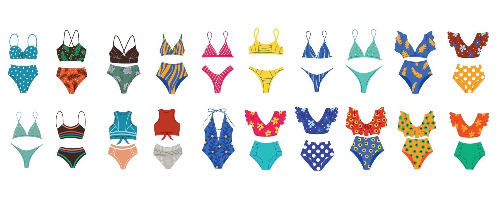 een set van verschillende modieuze badpakken.beachwear vector