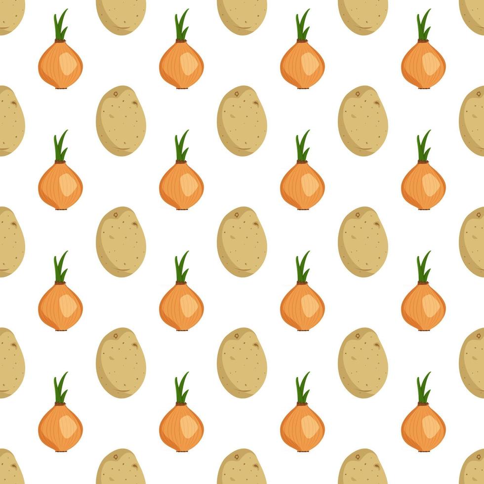 schattig naadloos patroon met aardappel en ui. plantaardige oogst afdrukken vector