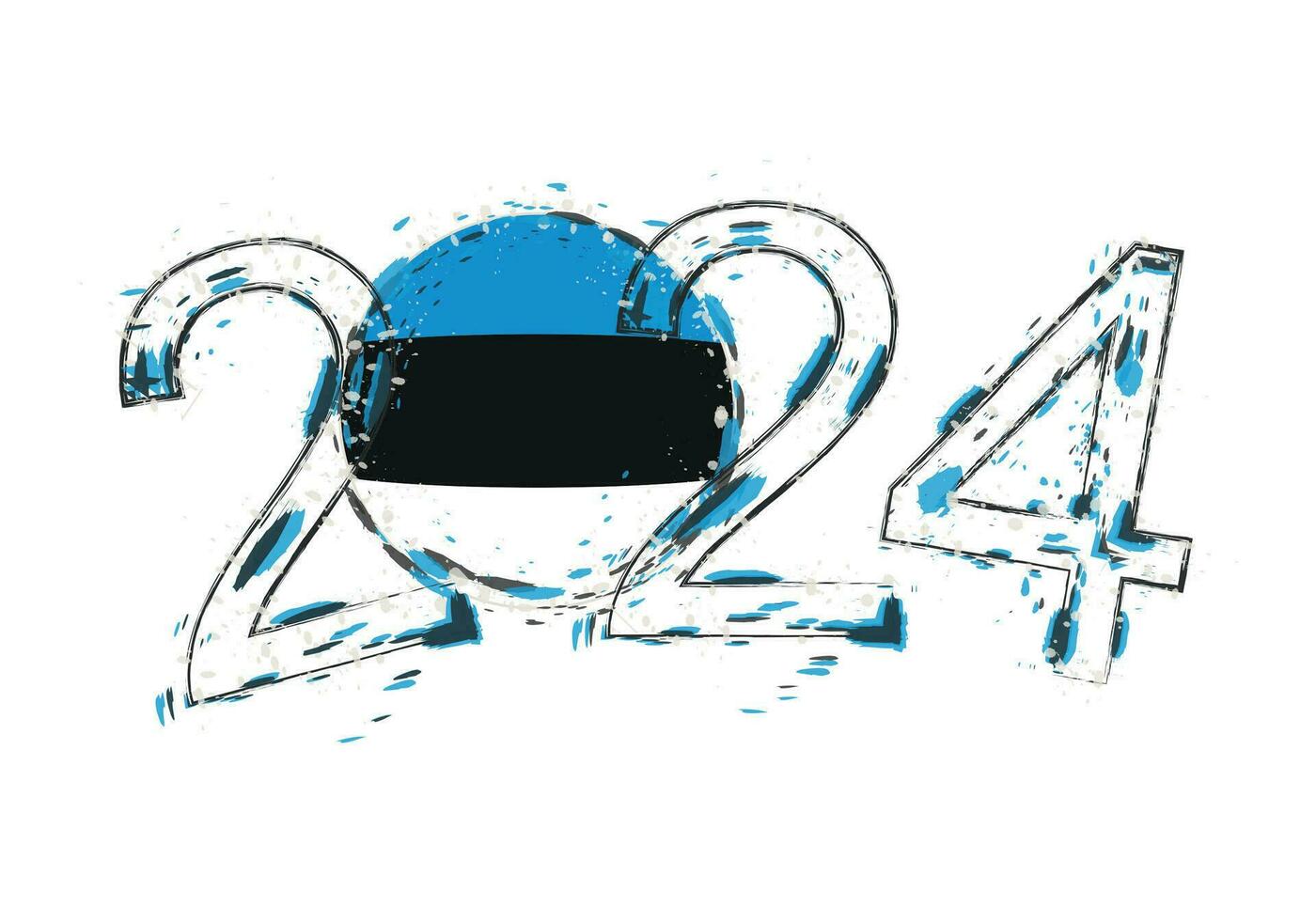 2024 jaar in grunge stijl met vlag van Estland. vector