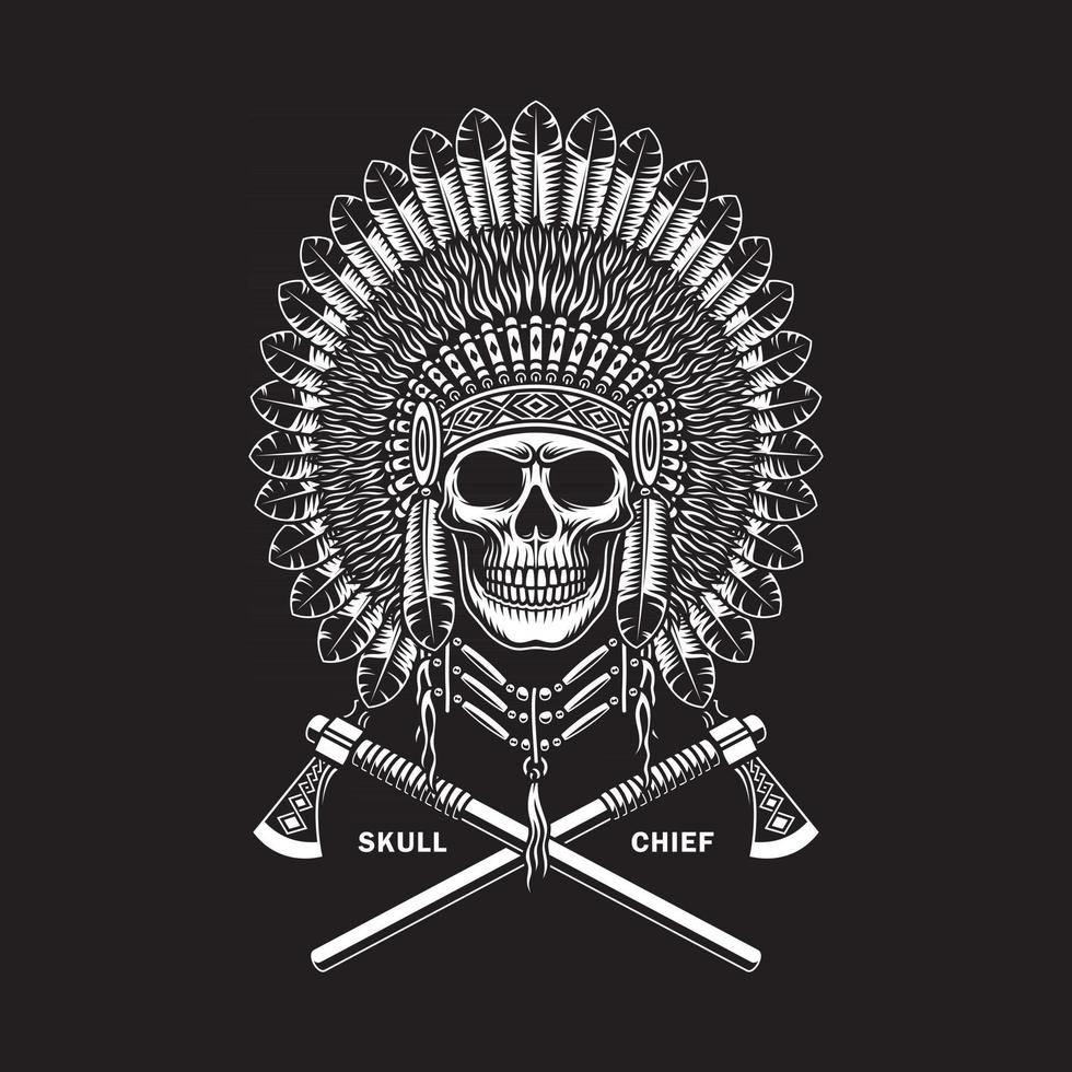 American Indian Chief schedel met gekruiste tomahawks op zwart vector