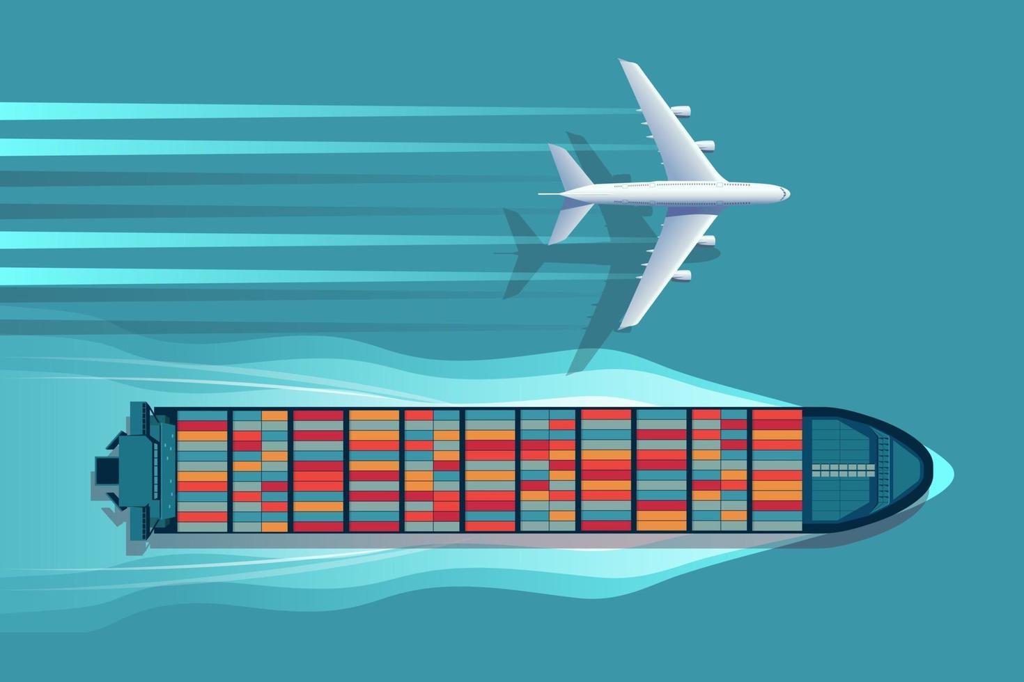 transport logistiek containerschip en vliegtuig. vector