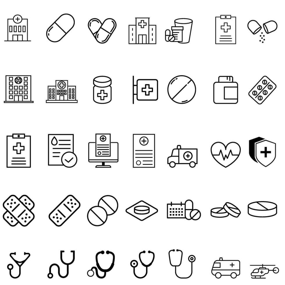 medisch icoon vector set. Gezondheid illustratie symbool verzameling. geneeskunde teken. pils logo.