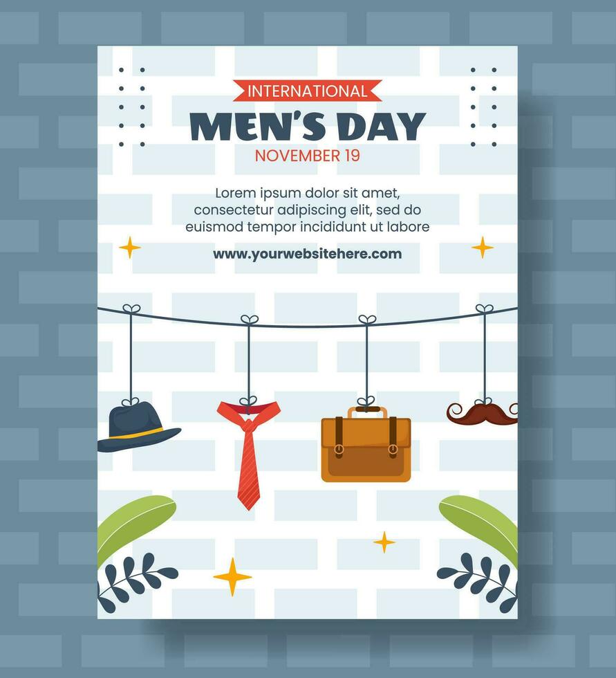 Mannen dag verticaal poster vlak tekenfilm hand- getrokken Sjablonen achtergrond illustratie vector