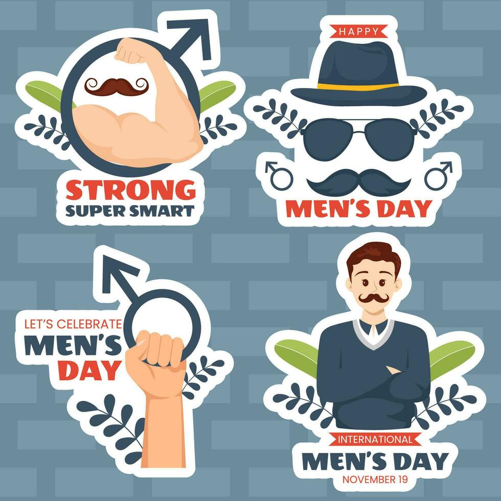 Mannen dag etiket vlak tekenfilm hand- getrokken Sjablonen achtergrond illustratie vector