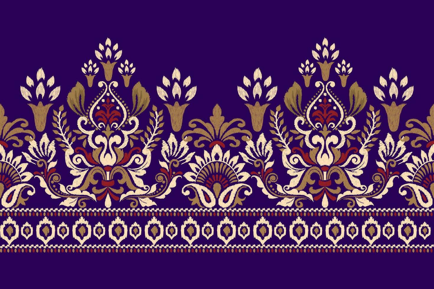 ikat bloemen paisley borduurwerk Aan Purper achtergrond.ikat etnisch oosters patroon traditioneel.azteken stijl abstract vector illustratie.ontwerp voor textuur,stof,kleding,verpakking,decoratie,sjaal,print