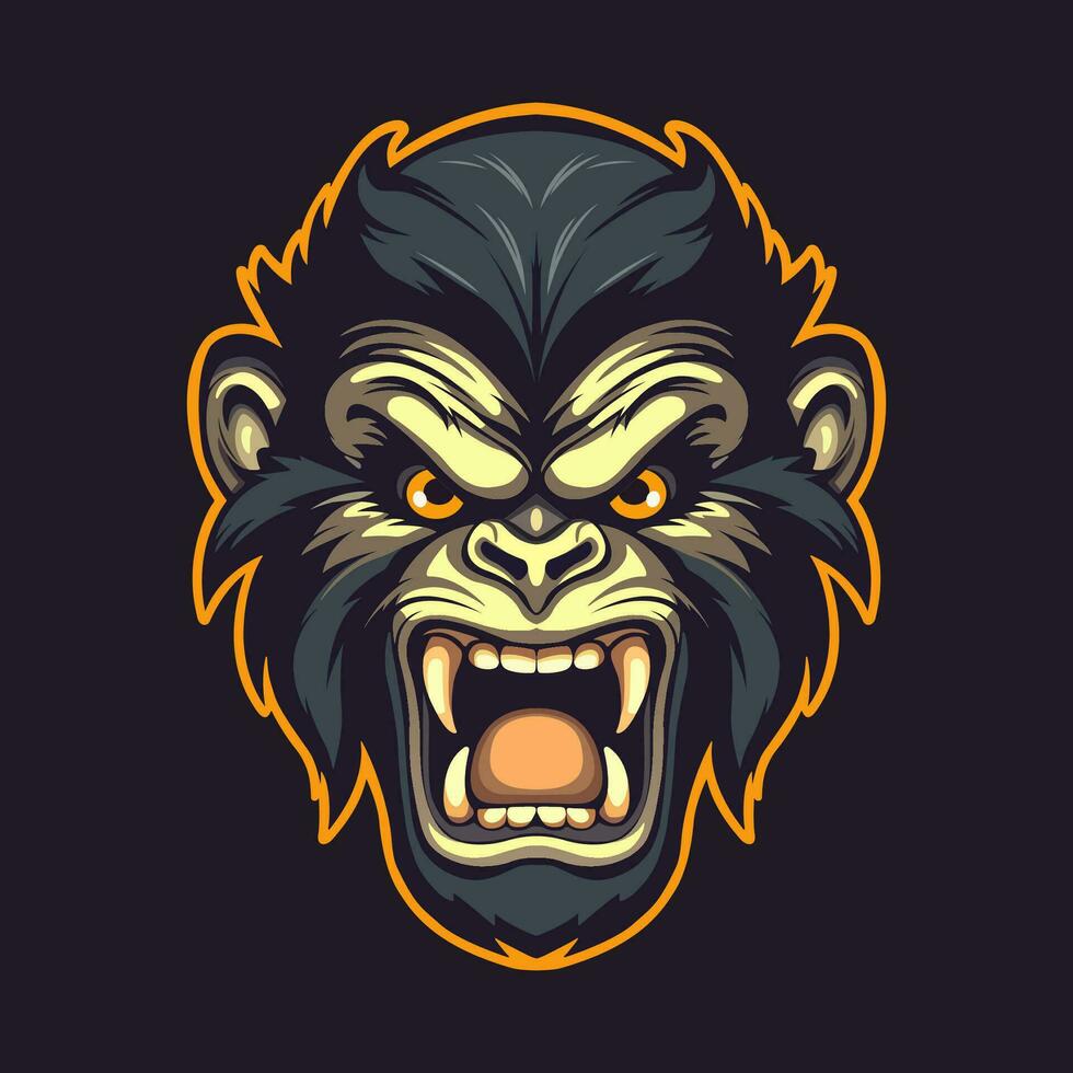 een mascotte logo van een boos chimpansee tonen tanden, gemakkelijk, vector stijl.