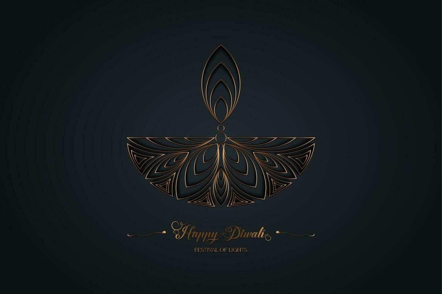 gelukkig diwali festival van lichten Indië viering goud logo sjabloon. grafisch banier ontwerp van Indisch bloem diya olie lamp, gouden luxe modern ontwerp. vector geïsoleerd Aan zwart achtergrond