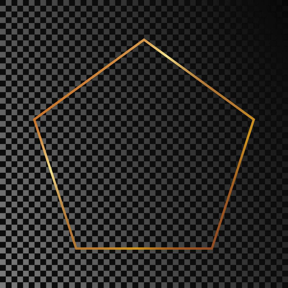 goud gloeiend Pentagon vorm kader geïsoleerd Aan donker achtergrond. glimmend kader met gloeiend Effecten. vector illustratie.
