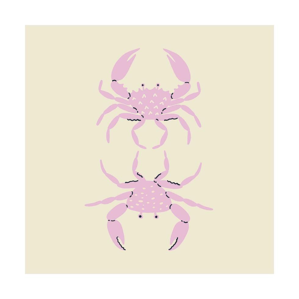 poster met zee krabben in modieus vlak stijl. oceanisch fauna. vector illustratie.