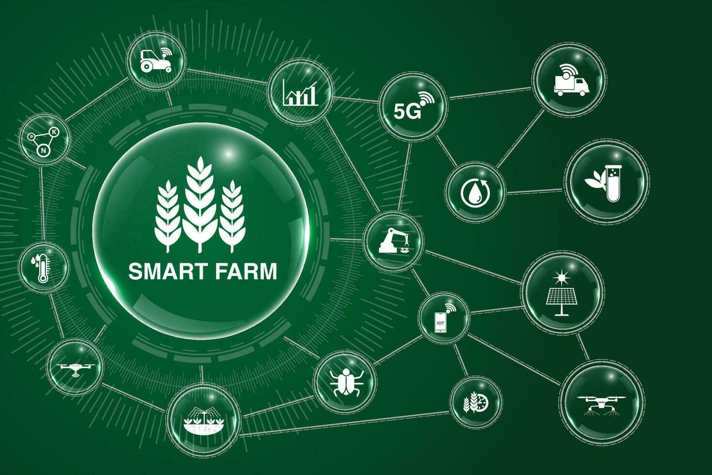 transparant bubbel achtergrond met de concept van landbouw en plantages met slim boeren. digitaal iot landbouw methoden en boerderij automatisering. vector