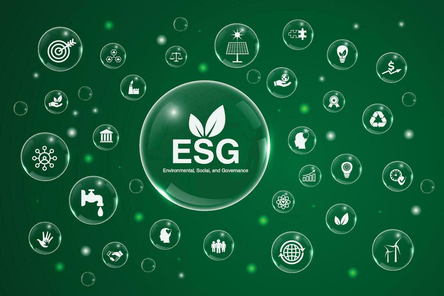 transparant bubbel achtergrond met milieu, sociaal, en bestuur concepten. esg icoon. vector