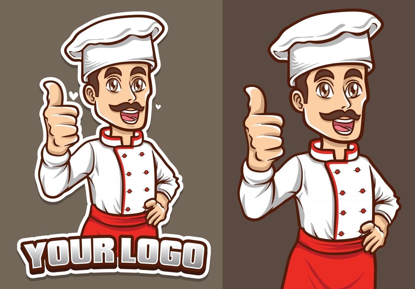 lachende chef-kok toont zijn duim mascotte karakter illustratie vector