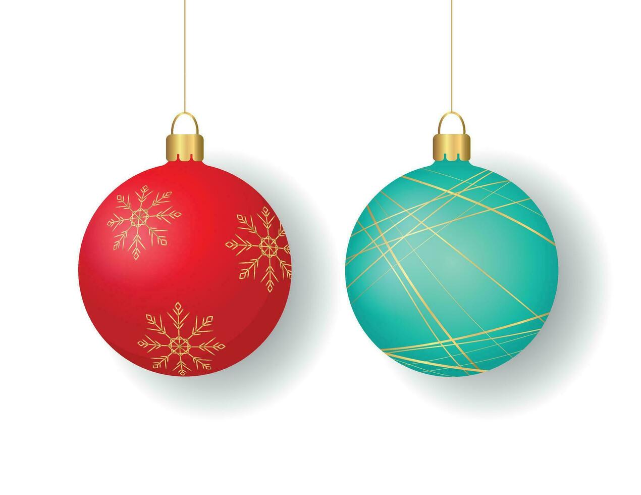 Kerstmis en nieuw jaar decor. rood en turkoois nieuw jaar ballen Aan een lintje. vector