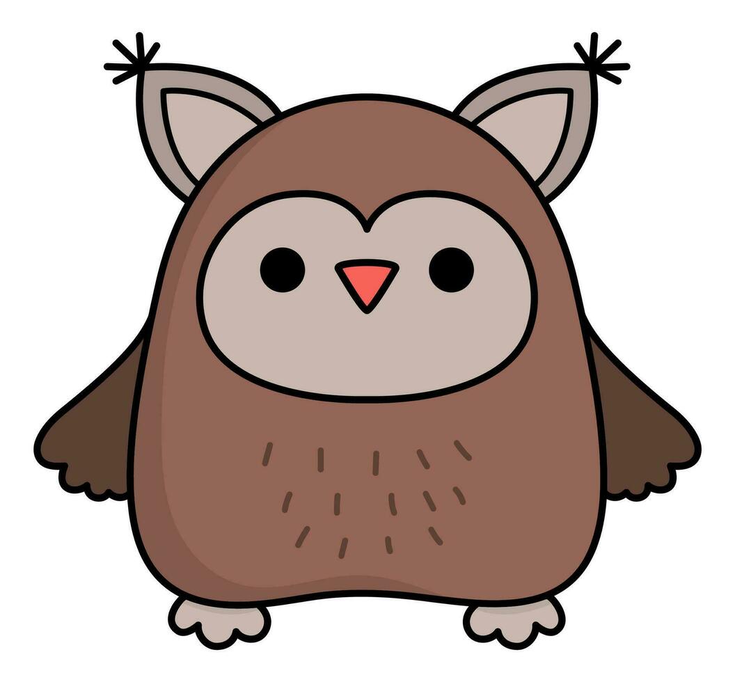 vector gekleurde kawaii uil. schattig bos- dier karakter illustratie geïsoleerd Aan wit achtergrond. Kerstmis of winter glimlachen Woud vogel. grappig tekenfilm vakantie icoon