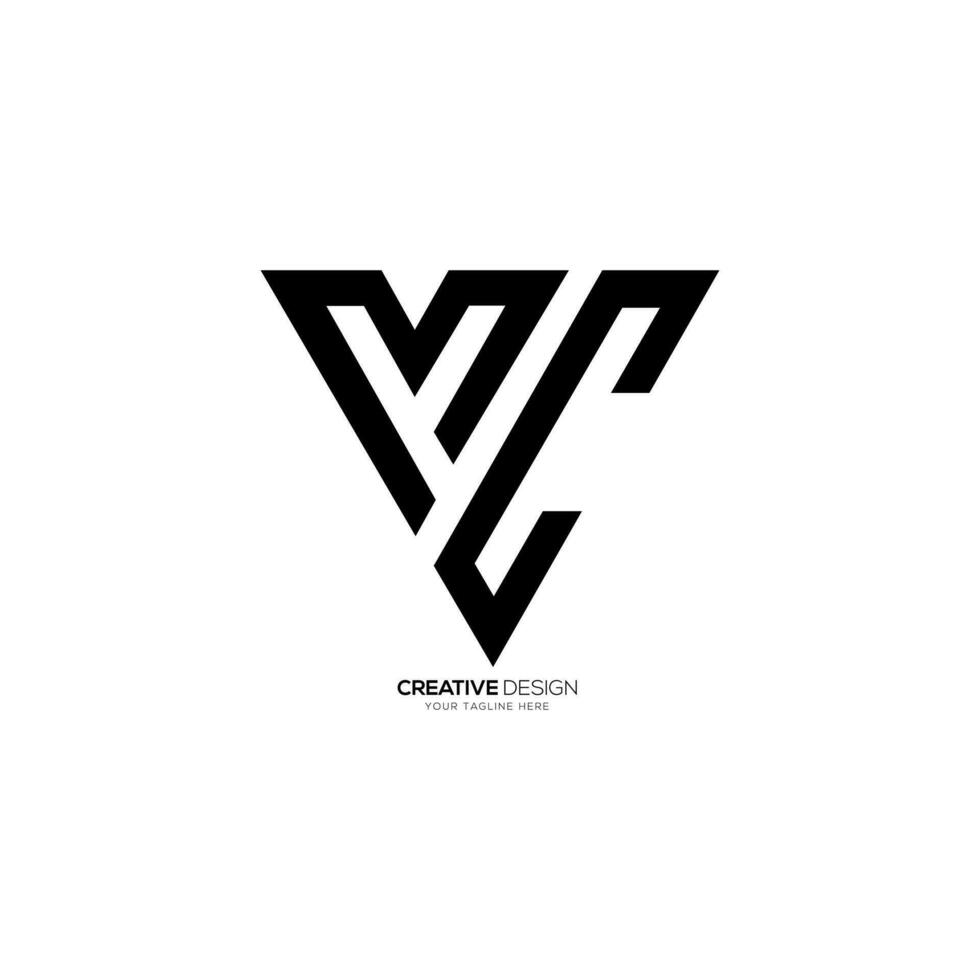brief v m c met driehoek vorm uniek ontwerp monogram logo ontwerp vector