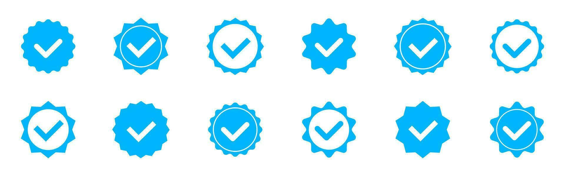 account verificatie icoon verzameling. sociaal media verificatie pictogrammen. geverifieerd insigne profiel set. blauw controleren Mark vector icoon