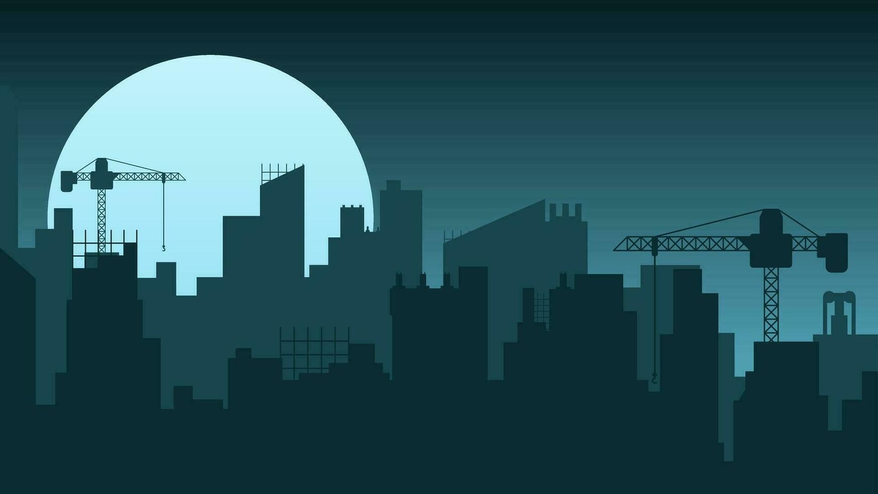 bouw stad landschap Bij nacht vector illustratie. silhouet van industrieel stadsgezicht. stad landschap voor achtergrond, behang of landen bladzijde. bouw horizon gebouw illustratie