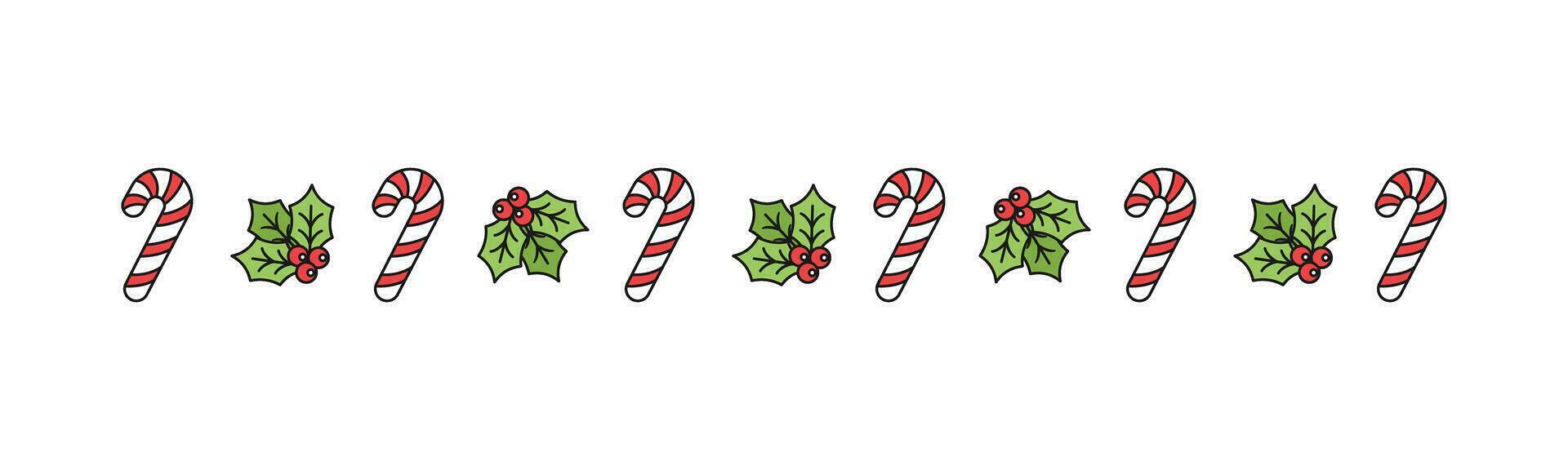 Kerstmis themed decoratief grens en tekst verdeler, maretak en snoep riet patroon. vector illustratie.