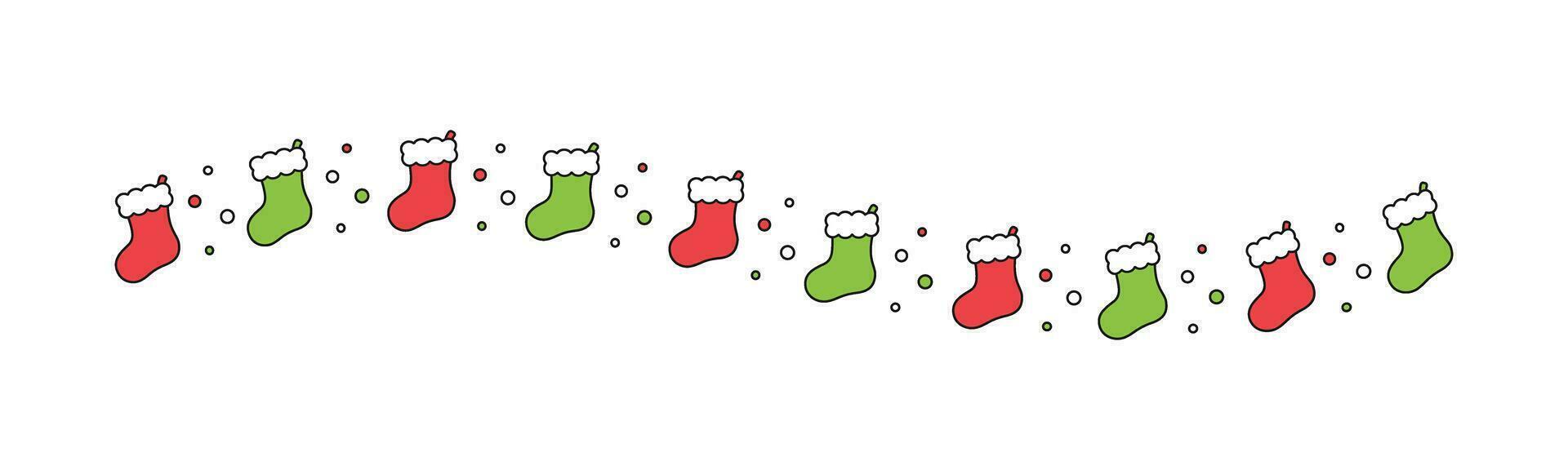 Kerstmis themed decoratief golvend grens en tekst verdeler, Kerstmis kous patroon. vector illustratie.