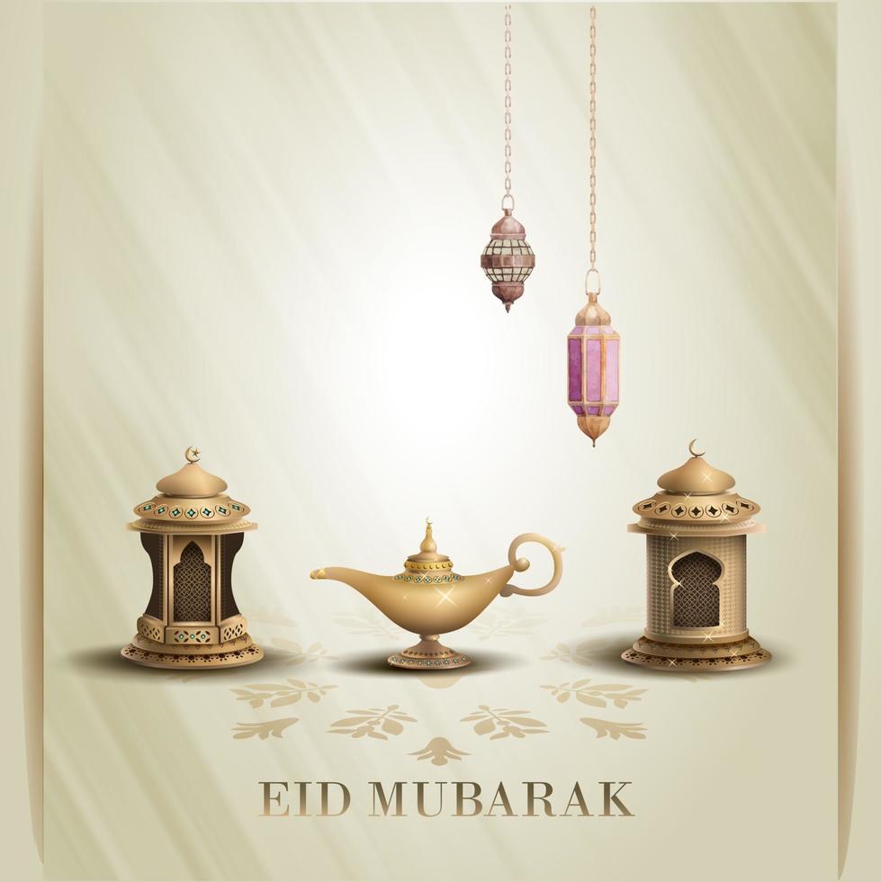 eid mubarak-kaartontwerp met gouden lantaarns vector