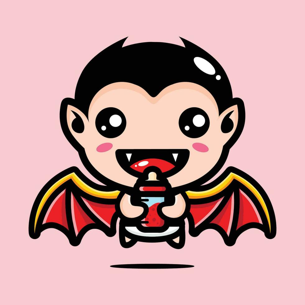 schattig baby dracula drinken vers bloed vector