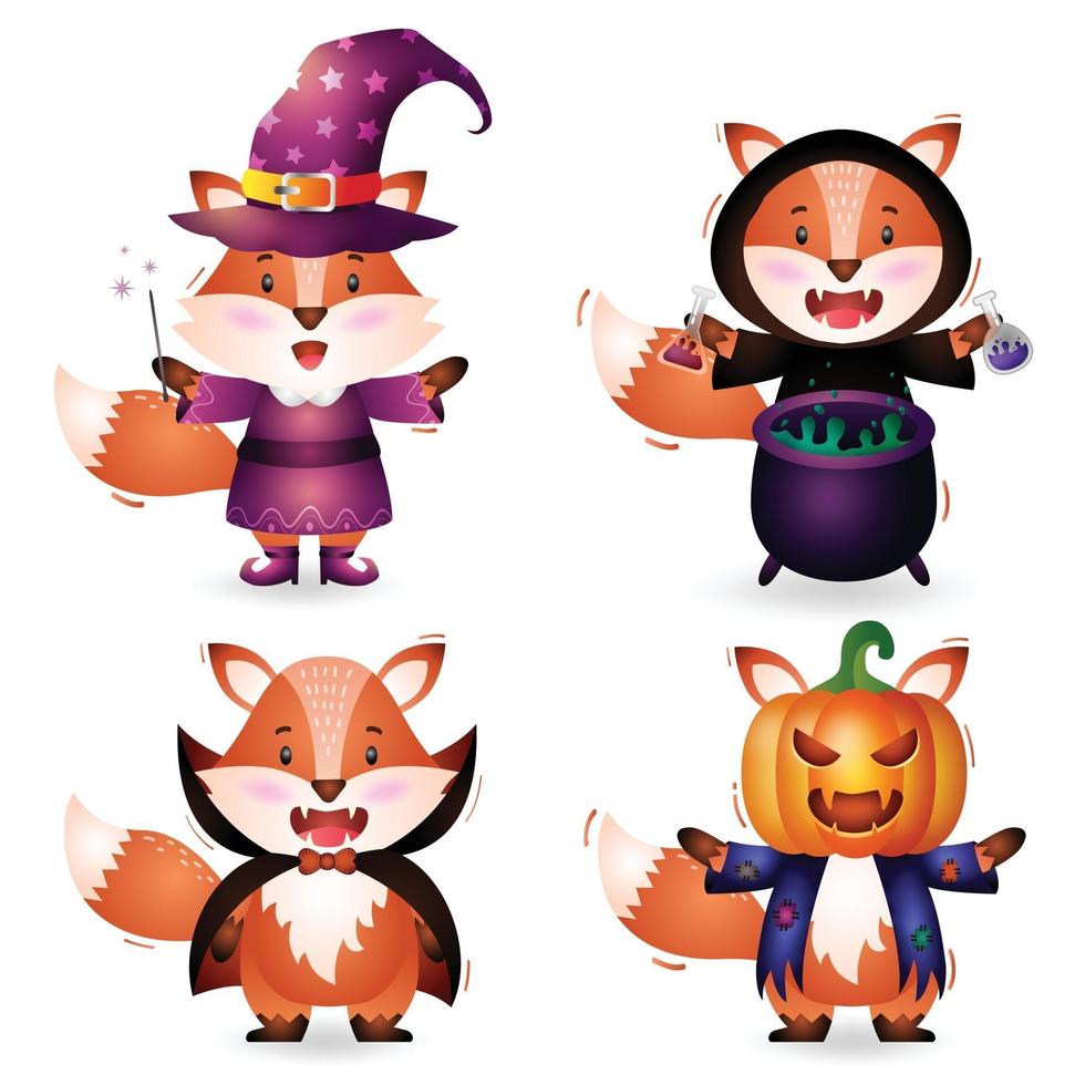 schattige vos met kostuum halloween-personagecollectie vector