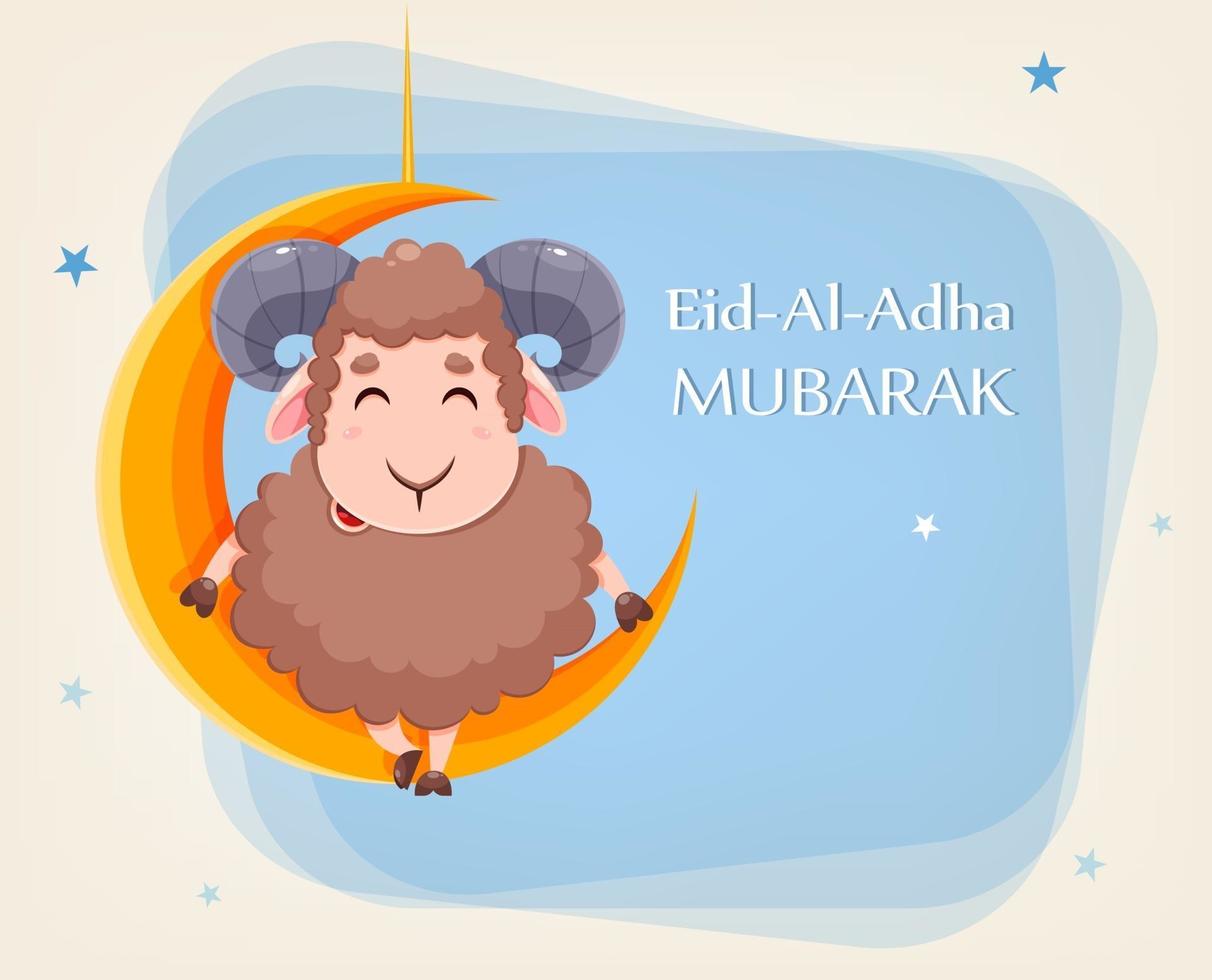 eid al adha mubarak wenskaart. tekenfilm schapen vector