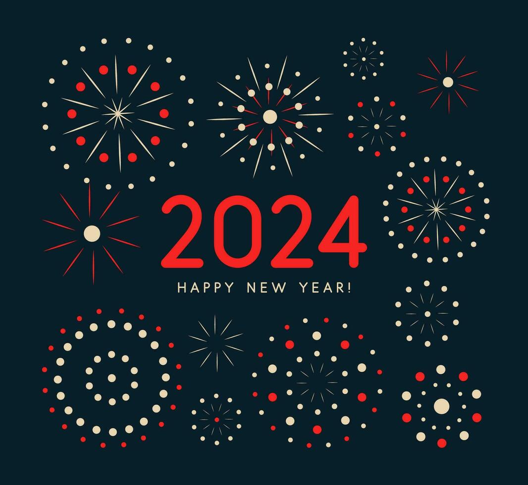 explosief vuurwerk en stralend barst van kleur met nieuw jaar 2024 nummers. perfect voor nieuw jaar partij uitnodigingen en feestelijk spandoeken. vector illustratie