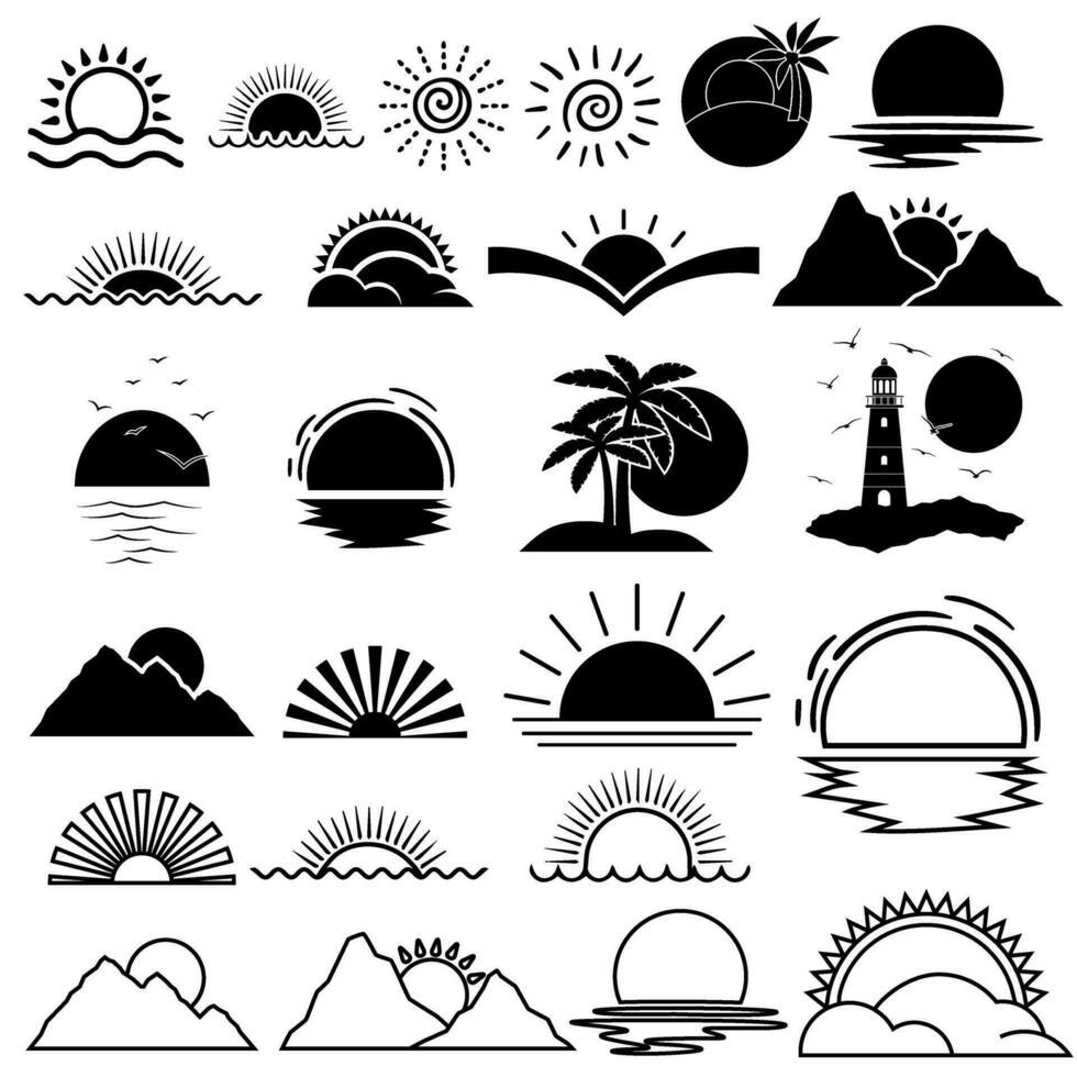 zonsondergang icoon vector set. zonsopkomst illustratie teken verzameling. zon symbool of logo.