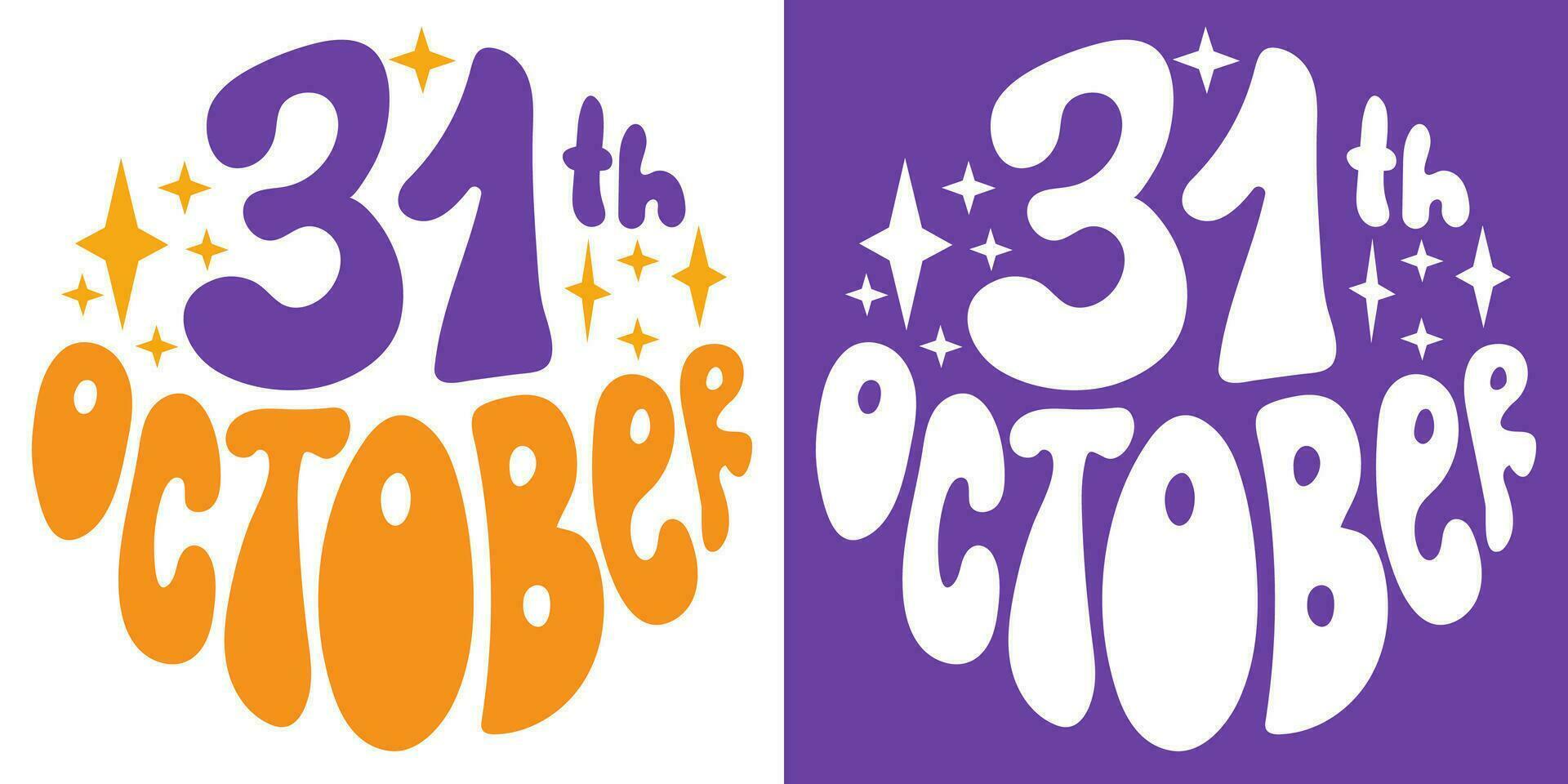 retro groovy psychedelisch belettering 31e oktober. halloween leuze in ronde vorm in wijnoogst stijl Jaren 60 jaren 70. modieus groovy afdrukken ontwerp voor affiches, kaarten, t-shirts. vector