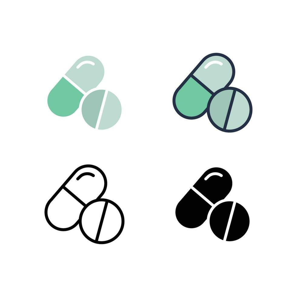 pil en capsule voor medisch medicijn, vitamine, supplement van gezondheidszorg en apotheek concept. kruiden medicijn. geneeskunde icoon. vector illustratie. ontwerp Aan wit achtergrond. eps10