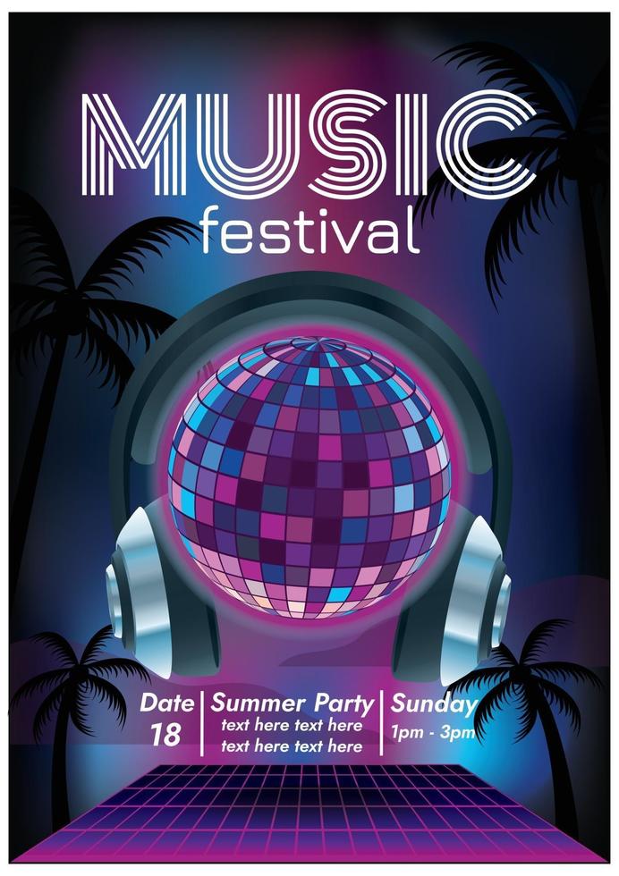 disco muziekfestival poster voor feest vector