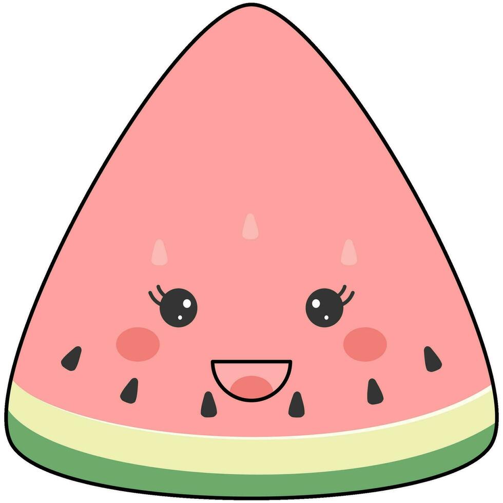 schattig watermeloen glimlacht gelukkig tekenfilm illustratie van icoon ontwerp geïsoleerd Aan wit achtergrond. fruit, watermeloen, gezond voedsel, mooi zo voeding, vegetarisch concept vector