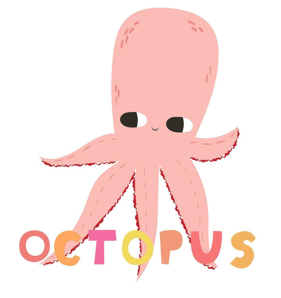 vector illustratie van een schattig Octopus. vlak stijl. schattig Octopus met groot ogen. weekdier met tentakels. zee en oceaan thema