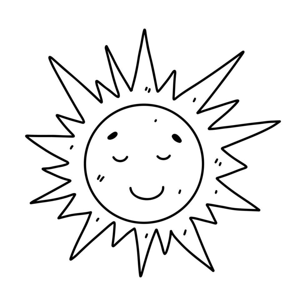 schattig grijnzend zon. hand- getrokken tekening stijl. vector illustratie geïsoleerd Aan wit. kleur bladzijde.