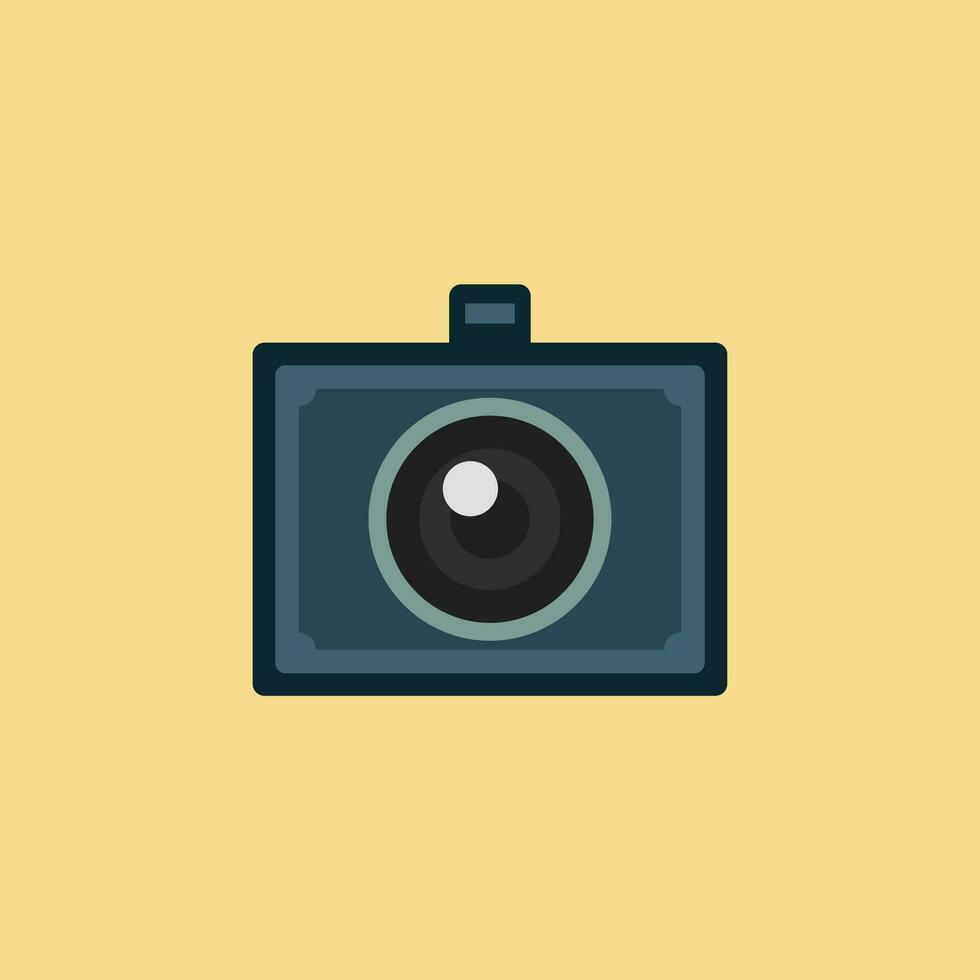 retro camera vlak ontwerp vector illustratie. vector illustratie. schattig film retro foto camera. modern digitaal apparaat met lens in wijnoogst stijl. sticker met contour. geïsoleerd Aan kleur achtergrond