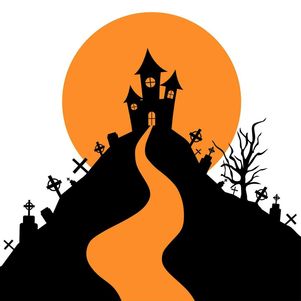 halloween kasteel met maanlicht vlak ontwerp. achtervolgd huis spookachtig kasteel. haloween partij teken vector Hoes illustratie. helloween icoon verzameling. vlak ontwerp tekenfilm concept