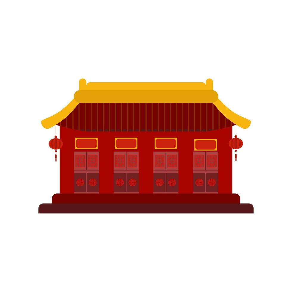 traditioneel Chinese huis vlak ontwerp vector illustratie. cultureel oosters architectuur. China stad- huis facade buitenkant ontwerp. Chinatown stad structuur, etnisch Aziatisch paviljoen of tempel
