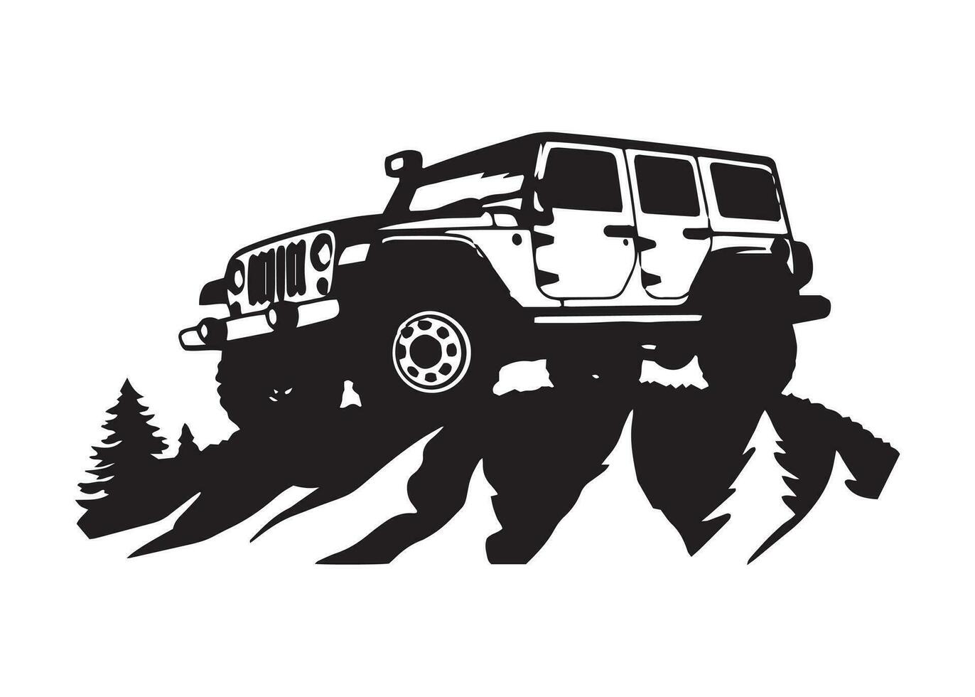 minimaal en abstract logo van jeep icoon auto vector silhouet geïsoleerd ontwerp in berg