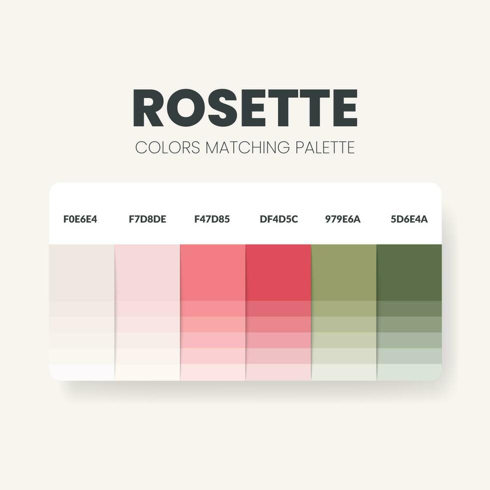 kleur palet in een rozet kleur themed collecties. kleur regeling of kleuren tabel sjabloon. kleur combinatie reeks van RGB, hsl en hex codes. kleur swatch voor kunst, mode, huis ontwerp, of web ontwerp. vector