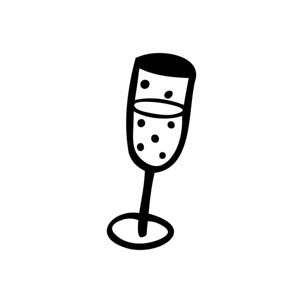 vector single clip art van Champagne glas in tekening stijl. icoon met reflectie Aan wit achtergrond. voorraad illustratie.