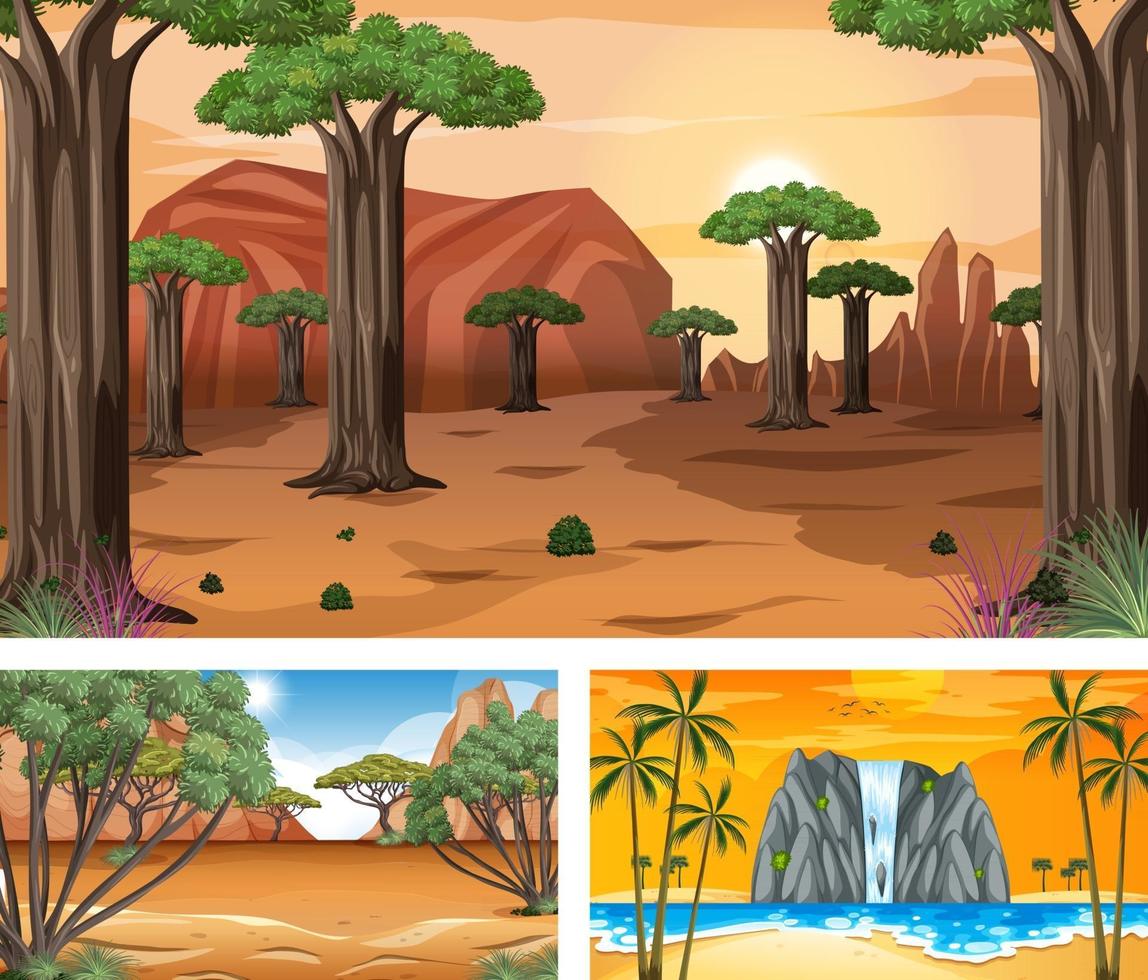 verschillende natuur horizontale scènes vector