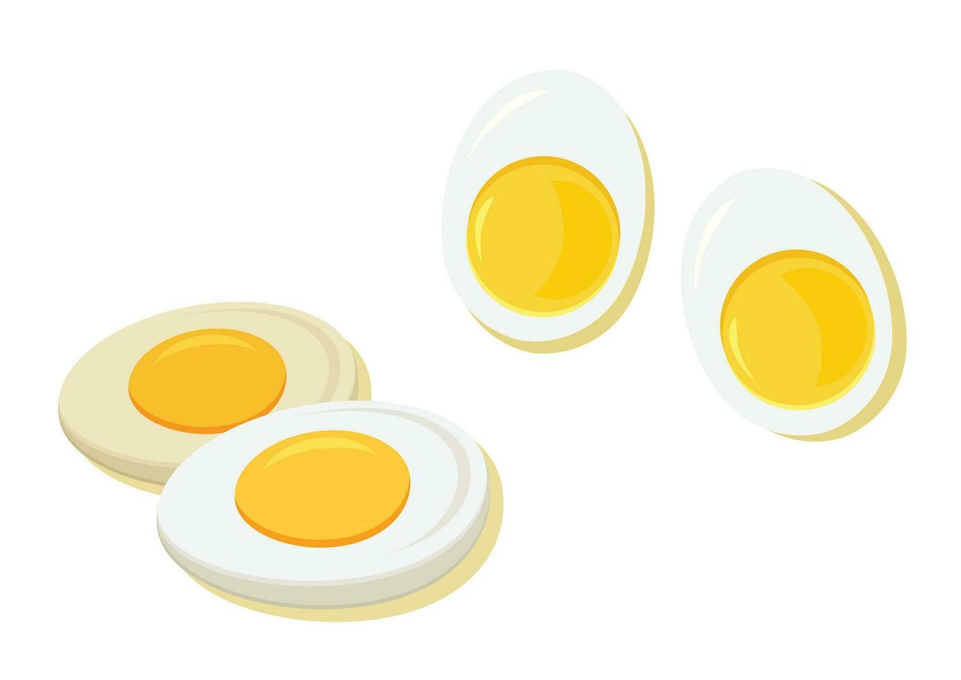 moeilijk gekookt ei vector vlak ontwerp. tekenfilm boerderij voedsel met dooier. kip ei ontbijt