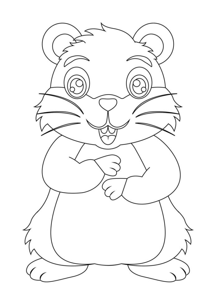 zwart en wit schattig hamster tekenfilm karakter vector illustratie. kleur bladzijde van tekenfilm schattig glimlachen hamster