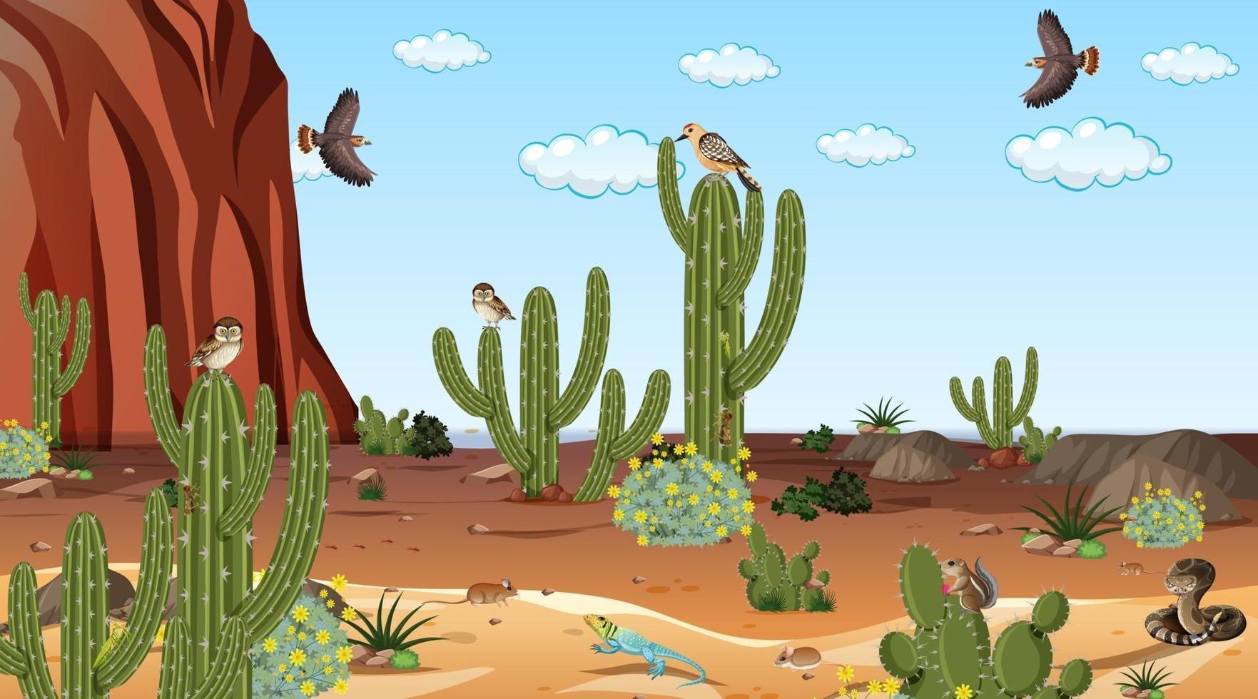 woestijnboslandschap overdag met dieren en planten vector